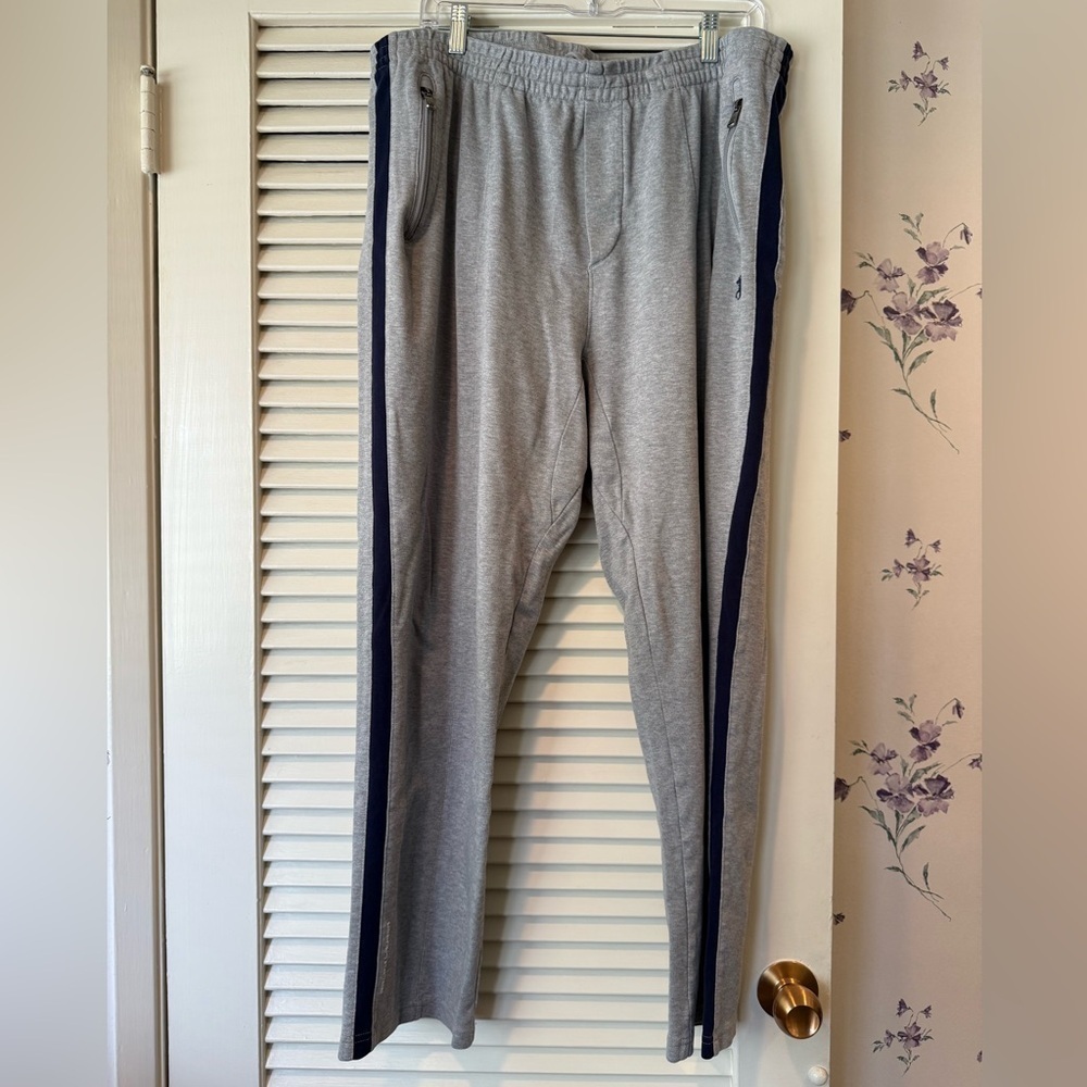 Polo Ralph Lauren Grey Sweatpants with Navy Side Stripes & Zippered Pockets XL